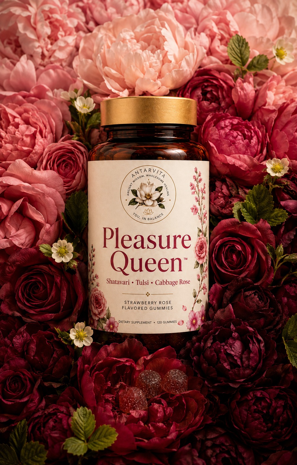 Pleasure Queen™ organic Shatavari, Tulsi and Cabbage Rose gummies